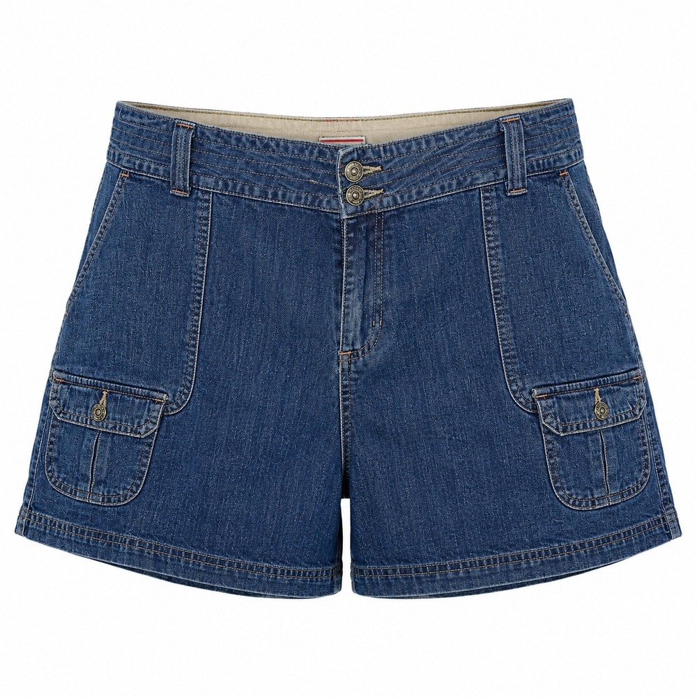 Lee Womens Mid Rise Cargo Denim Shorts Blue Eased Fit 100% Cotton 16M NWT